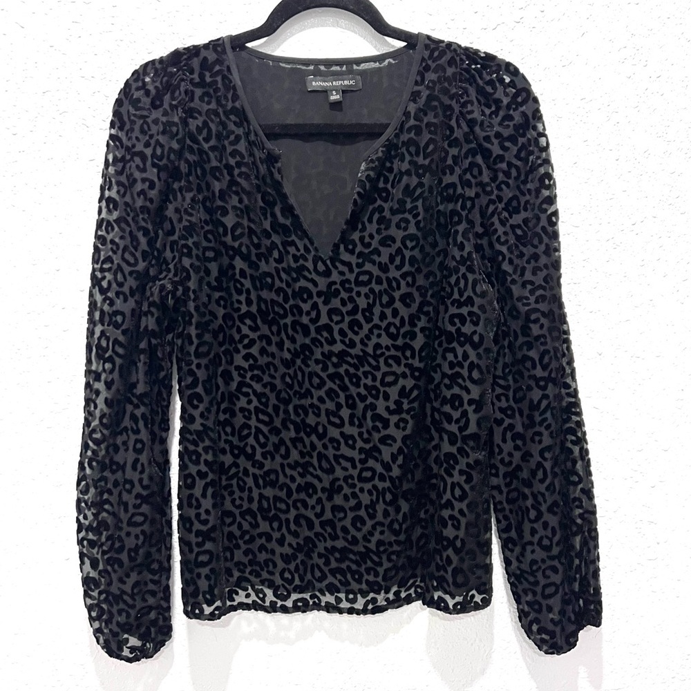 Banana Republic velvet brocade Black Print Blouse S